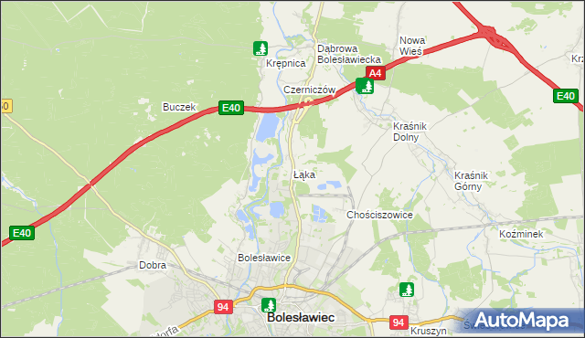 mapa Łąka gmina Bolesławiec, Łąka gmina Bolesławiec na mapie Targeo