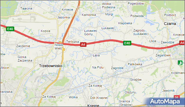 mapa Łąka gmina Trzebownisko, Łąka gmina Trzebownisko na mapie Targeo