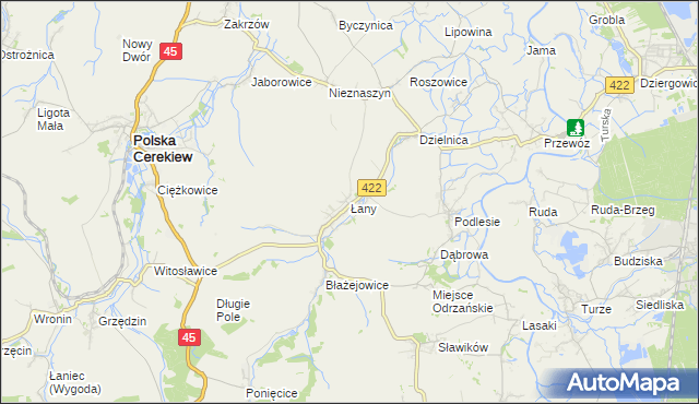 mapa Łany gmina Cisek, Łany gmina Cisek na mapie Targeo