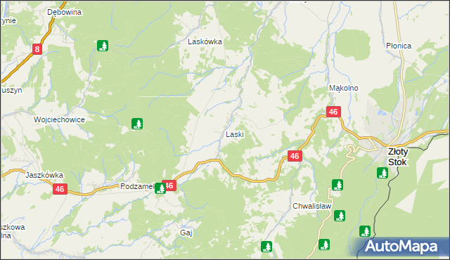mapa Laski gmina Złoty Stok, Laski gmina Złoty Stok na mapie Targeo