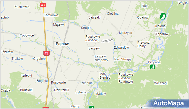 mapa Łaszew Rządowy, Łaszew Rządowy na mapie Targeo