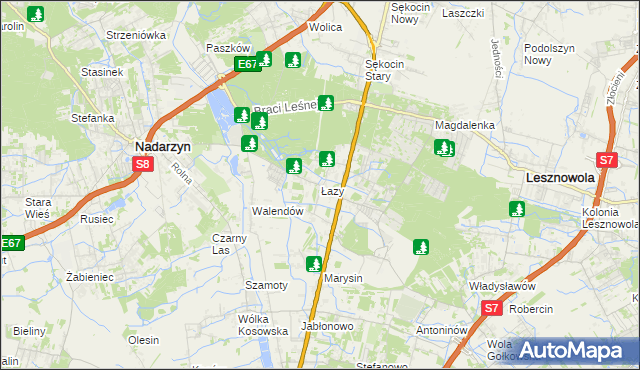 mapa Łazy gmina Lesznowola, Łazy gmina Lesznowola na mapie Targeo