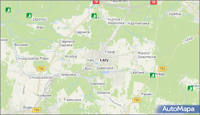 mapa Łazy powiat zawierciański, Łazy powiat zawierciański na mapie Targeo