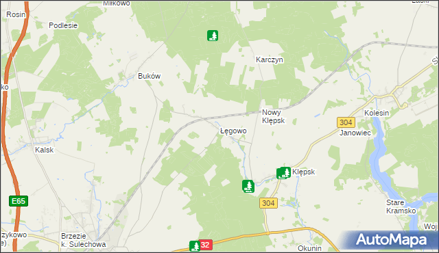 mapa Łęgowo gmina Sulechów, Łęgowo gmina Sulechów na mapie Targeo