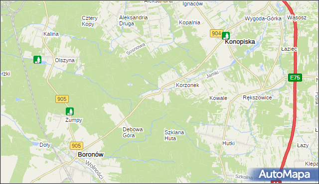 mapa Leśniaki gmina Konopiska, Leśniaki gmina Konopiska na mapie Targeo