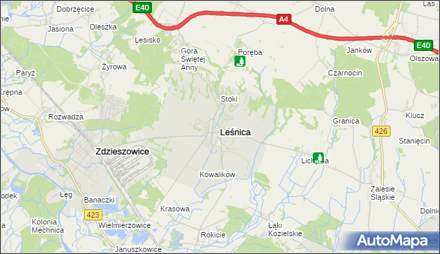 mapa Leśnica powiat strzelecki, Leśnica powiat strzelecki na mapie Targeo