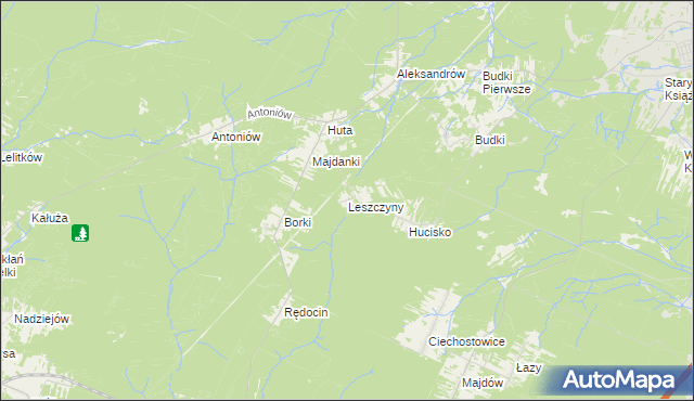 mapa Leszczyny gmina Chlewiska, Leszczyny gmina Chlewiska na mapie Targeo