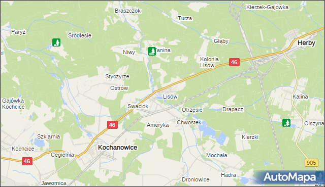 mapa Lisów gmina Herby, Lisów gmina Herby na mapie Targeo