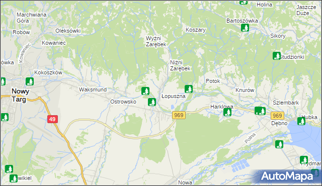 mapa Łopuszna, Łopuszna na mapie Targeo