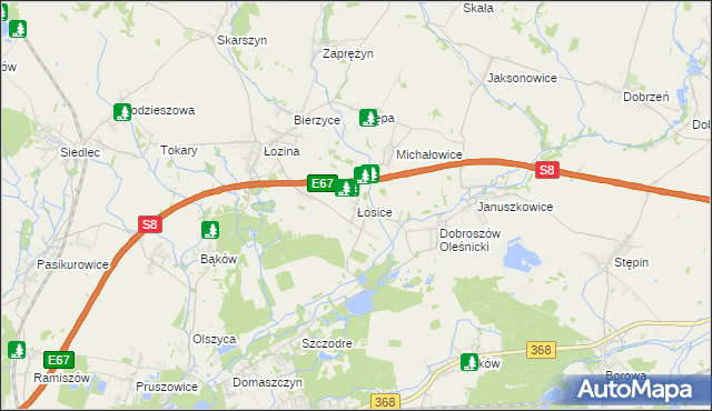 mapa Łosice gmina Długołęka, Łosice gmina Długołęka na mapie Targeo