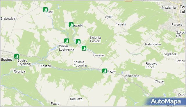 mapa Łosiniec gmina Susiec, Łosiniec gmina Susiec na mapie Targeo