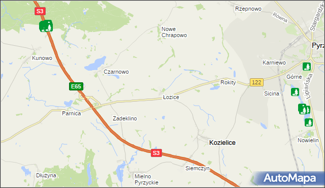 mapa Łozice gmina Kozielice, Łozice gmina Kozielice na mapie Targeo