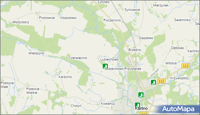 mapa Lubiechowo gmina Karlino, Lubiechowo gmina Karlino na mapie Targeo