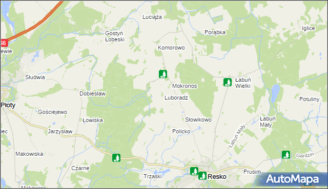 mapa Luboradz gmina Resko, Luboradz gmina Resko na mapie Targeo