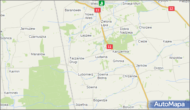 mapa Ludwina gmina Pleszew, Ludwina gmina Pleszew na mapie Targeo