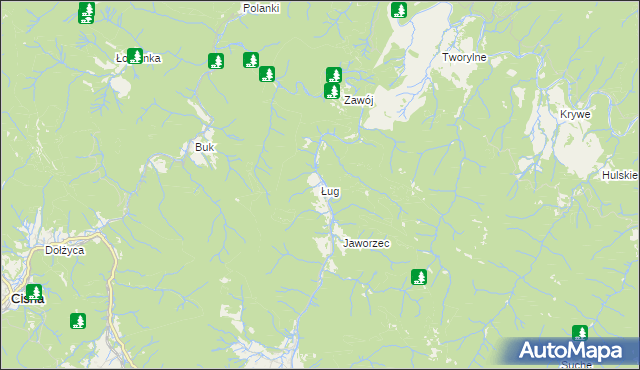 mapa Ług gmina Cisna, Ług gmina Cisna na mapie Targeo