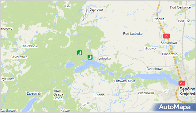 mapa Lutówko gmina Sępólno Krajeńskie, Lutówko gmina Sępólno Krajeńskie na mapie Targeo