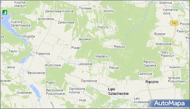 mapa Majdany gmina Łęki Szlacheckie, Majdany gmina Łęki Szlacheckie na mapie Targeo