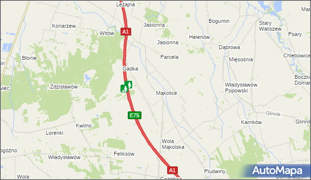 mapa Mąkolice gmina Głowno, Mąkolice gmina Głowno na mapie Targeo