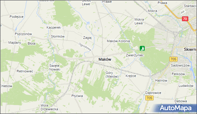 mapa Maków powiat skierniewicki, Maków powiat skierniewicki na mapie Targeo