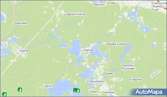 mapa Maliniec gmina Potok Wielki, Maliniec gmina Potok Wielki na mapie Targeo