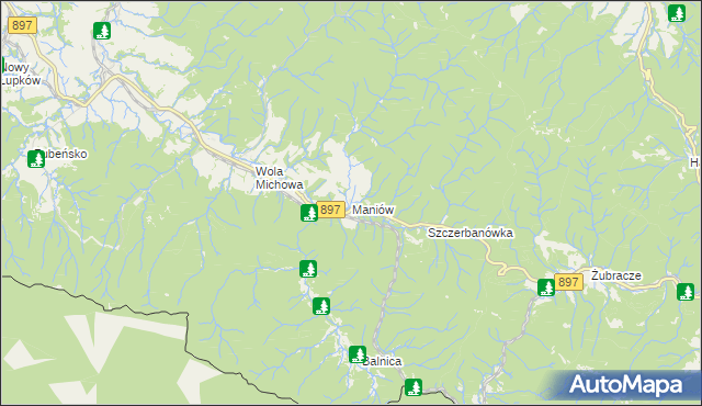 mapa Maniów gmina Komańcza, Maniów gmina Komańcza na mapie Targeo