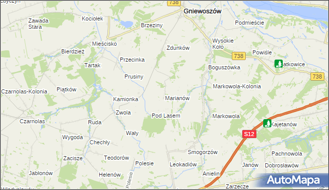 mapa Marianów gmina Gniewoszów, Marianów gmina Gniewoszów na mapie Targeo
