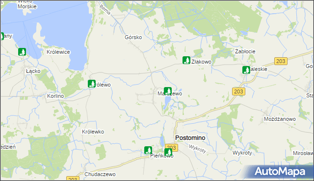mapa Marszewo gmina Postomino, Marszewo gmina Postomino na mapie Targeo