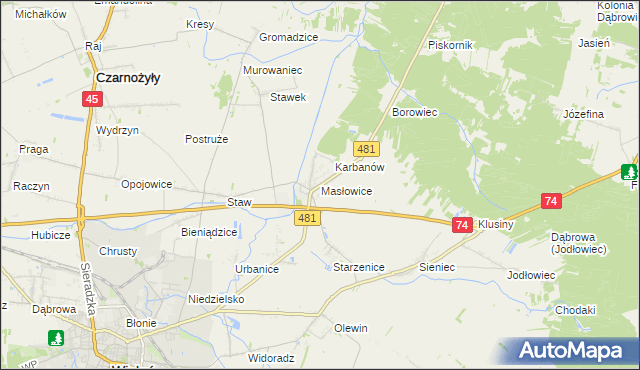 mapa Masłowice gmina Wieluń, Masłowice gmina Wieluń na mapie Targeo