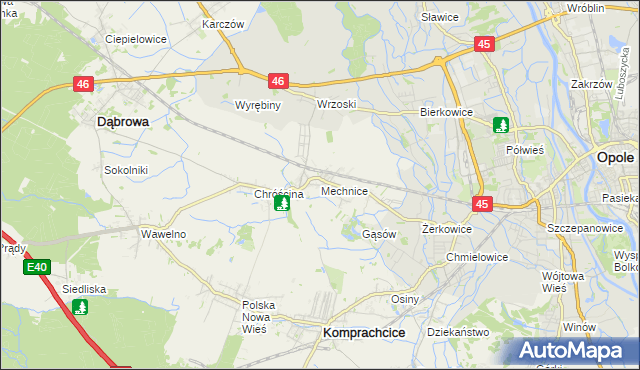mapa Mechnice gmina Dąbrowa, Mechnice gmina Dąbrowa na mapie Targeo