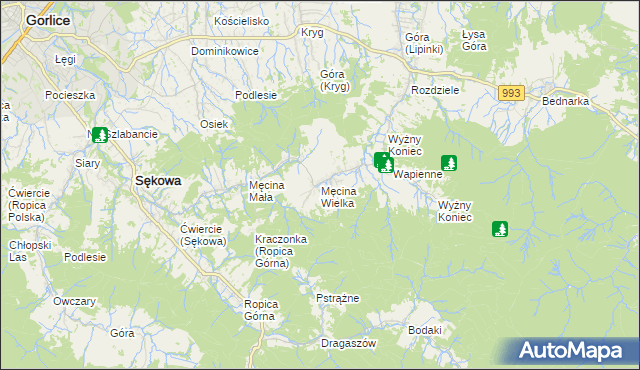 mapa Męcina Wielka, Męcina Wielka na mapie Targeo