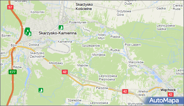 mapa Michałów gmina Skarżysko Kościelne, Michałów gmina Skarżysko Kościelne na mapie Targeo