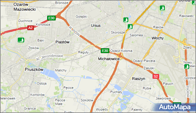 mapa Michałowice powiat pruszkowski, Michałowice powiat pruszkowski na mapie Targeo