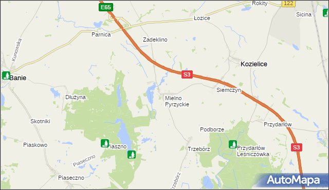 mapa Mielno Pyrzyckie, Mielno Pyrzyckie na mapie Targeo