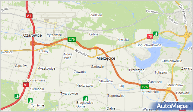 mapa Mierzęcice, Mierzęcice na mapie Targeo