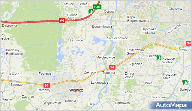 mapa Mikołajowice gmina Wierzchosławice, Mikołajowice gmina Wierzchosławice na mapie Targeo