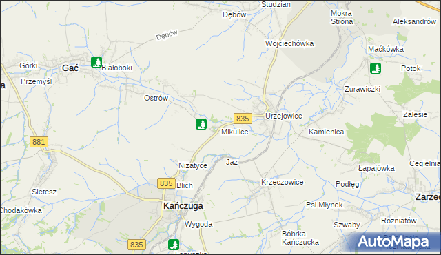 mapa Mikulice gmina Gać, Mikulice gmina Gać na mapie Targeo