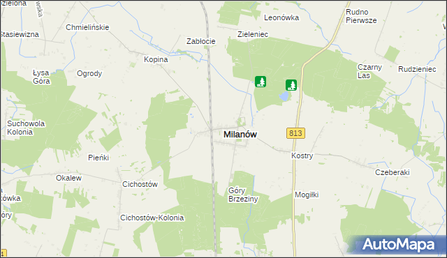 mapa Milanów powiat parczewski, Milanów powiat parczewski na mapie Targeo