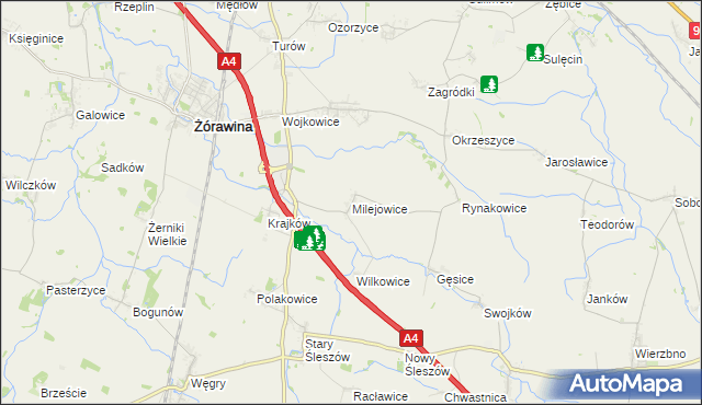 mapa Milejowice gmina Żórawina, Milejowice gmina Żórawina na mapie Targeo