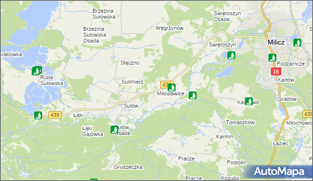 mapa Miłosławice gmina Milicz, Miłosławice gmina Milicz na mapie Targeo