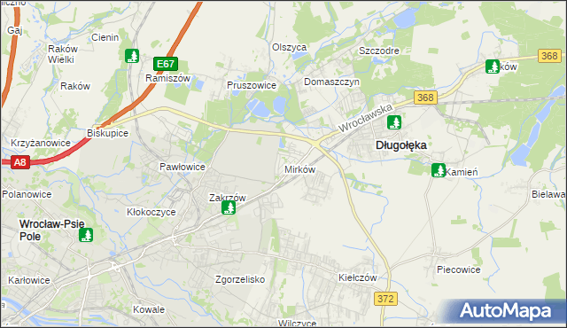 mapa Mirków gmina Długołęka, Mirków gmina Długołęka na mapie Targeo