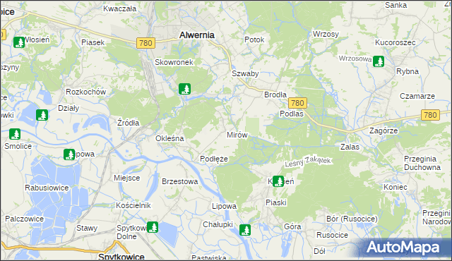 mapa Mirów gmina Alwernia, Mirów gmina Alwernia na mapie Targeo