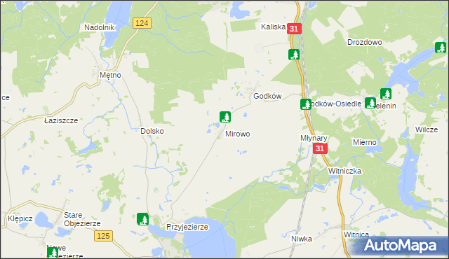 mapa Mirowo gmina Moryń, Mirowo gmina Moryń na mapie Targeo