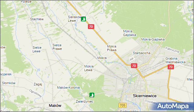 mapa Mokra gmina Skierniewice, Mokra gmina Skierniewice na mapie Targeo