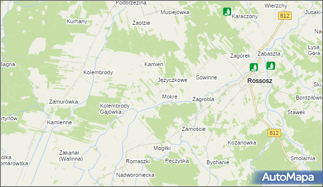 mapa Mokre gmina Rossosz, Mokre gmina Rossosz na mapie Targeo