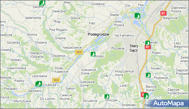 mapa Mostki gmina Stary Sącz, Mostki gmina Stary Sącz na mapie Targeo