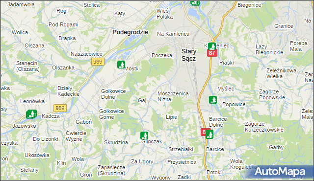 mapa Moszczenica Niżna, Moszczenica Niżna na mapie Targeo