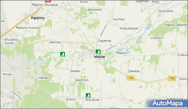 mapa Mstów powiat częstochowski, Mstów powiat częstochowski na mapie Targeo