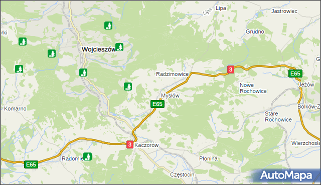 mapa Mysłów gmina Bolków, Mysłów gmina Bolków na mapie Targeo