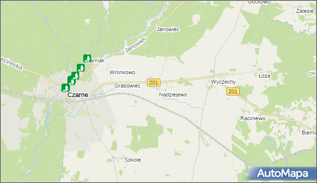 mapa Nadziejewo gmina Czarne, Nadziejewo gmina Czarne na mapie Targeo